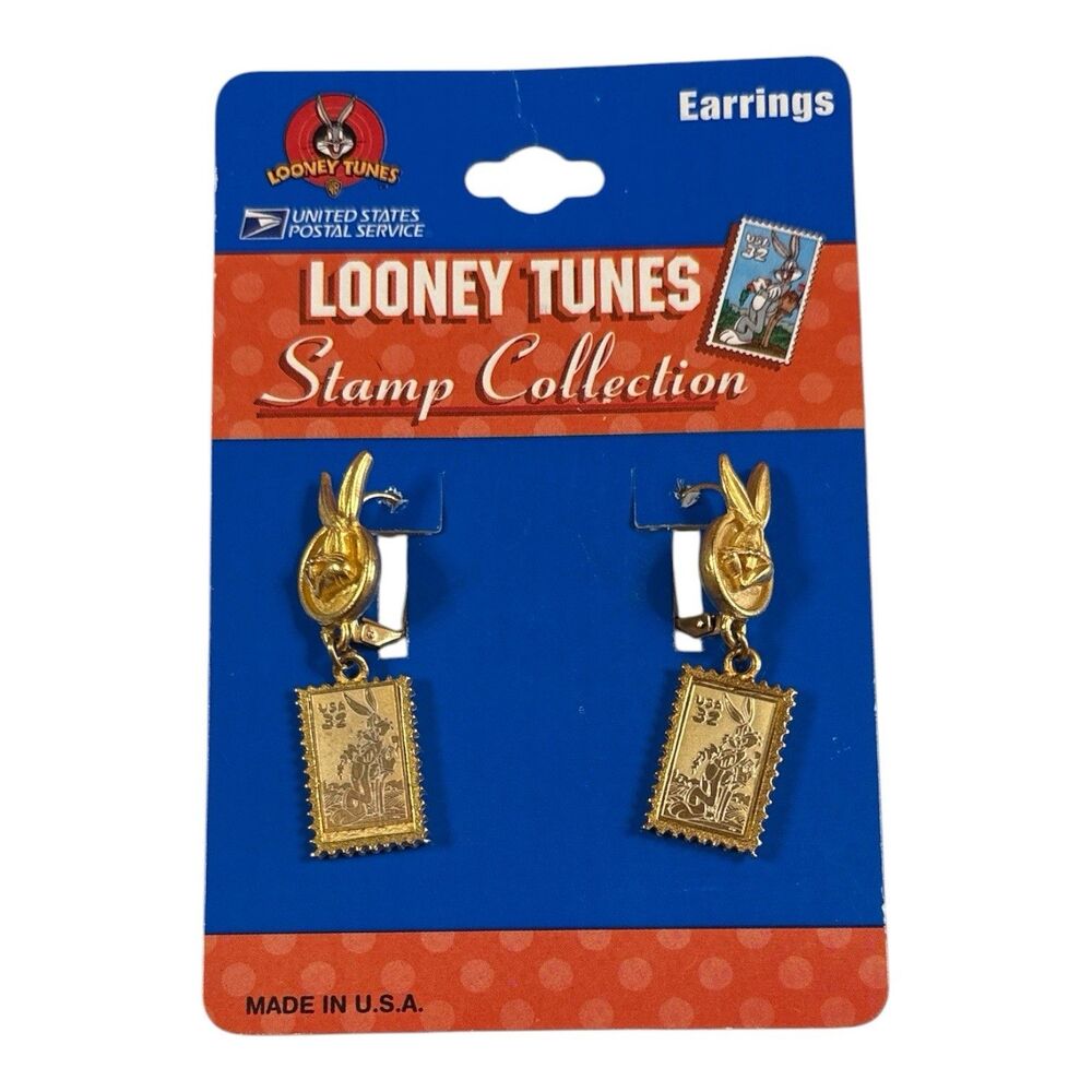 NEW Looney Tunes Bugs Bunny Pierced Earrings USPS Stamp Collection Cartoon